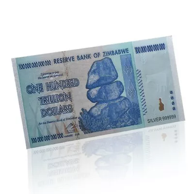 Zimbabwe 100 Trillion Silver Banknote Plated Pure 24K Silver • £3.30