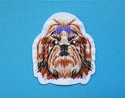 £2.99 • Buy Shih Tzu Dog Embroidered Patch Applique Iron Sew On Embroidery Brown Face