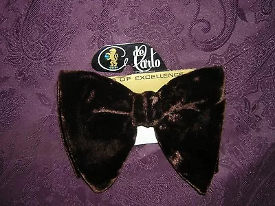 Vintage De Carlo Brown Velvet Clip On Bow Tie On Original  Card • $8