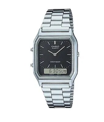 Casio AQ-230A-1D Silver And Black Dual Time Analog-Digital Watch AQ-230A-1DMQ • $72.19