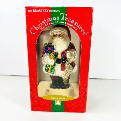 Vintage 7  Brass Key Glass Christmas Ornament Present Santa Garland Hand Crafted • $22.19