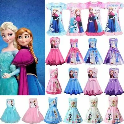 $18.09 • Buy Kids Girls Frozen Anna Elsa Princess Dress Birthday Party Ball Skater Tutu Dress