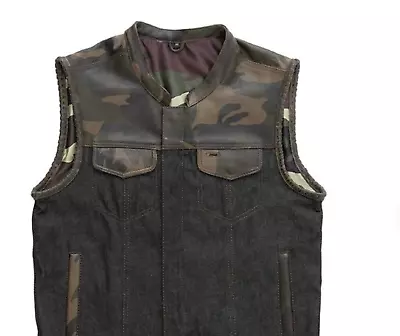 Son Of Anarchy Denim Camo Leather Motorcycle Biker VestMens Leather • $195