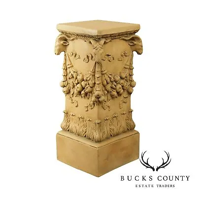 $595 • Buy Impruneta Italian Renaissance Vintage Carved Column Pedestal With Rams Heads