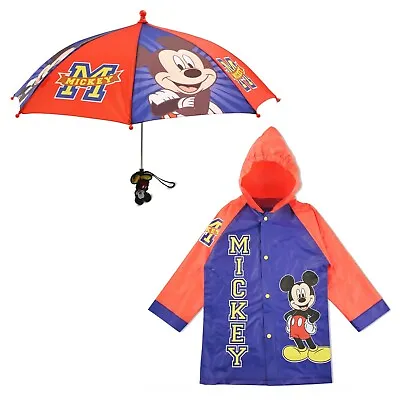 Disney Mickey Mouse Kids Umbrella With Matching Raincoat Poncho For Boys Age 2-5 • $19.99