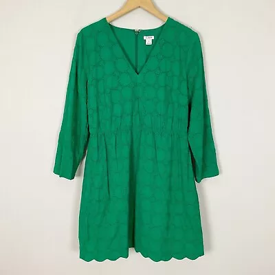 J. CREW Size 10 Green V-NECK LACE DRESS Long Sleeve Spring Cotton Women’s • $22.45