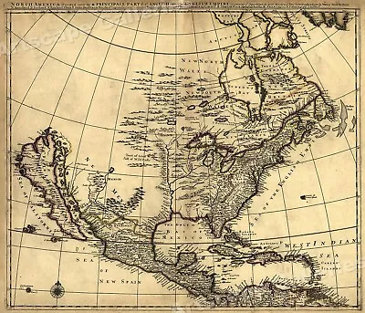 1680s Early Map Of North America - New Mexico - English Empire - 20x24 • $16.95