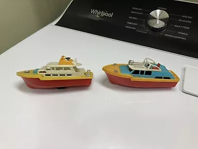 2 1960s Hard Plastic Dime Store Boats Cabin Cruiser Fishing Yacht NICE DETAILS • $19.75