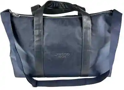 Jimmy Choo Unisex Duffle Travel Gym Bag Weekender Faux Leather Trim Navy NWT • $28.90