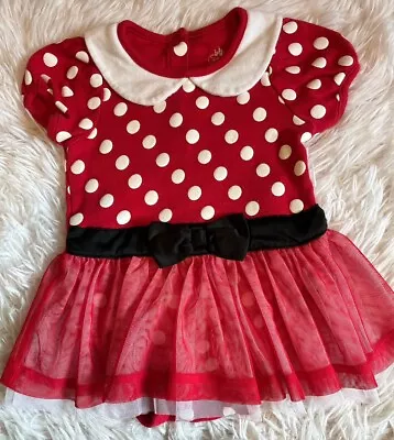 Disney Store Baby Girl 18-24M Minnie Mouse Tutu Romper Dress Polka Dot Red Bow • $8