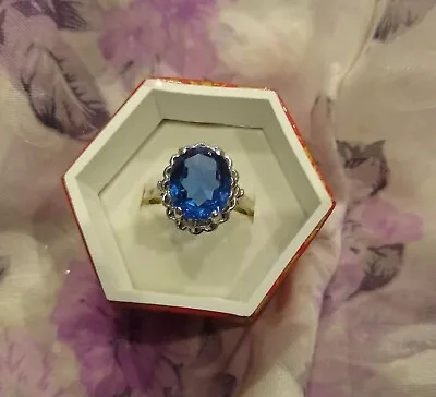 14Kt White Gold Blue Spinel Ring Vintage Baden & Foss Size 8.5 • $475