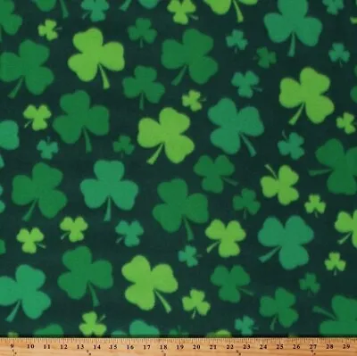 Shamrocks Lucky Four-Leaf Clovers St. Patrick's Day Green Fleece Fabric A335.20 • $8.97