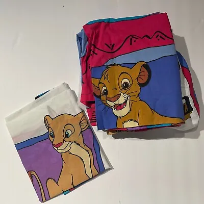 Vintage Disney Bed Sheets Twin The Lion King Bedding Set 90s Pillowcase Fabric • $36