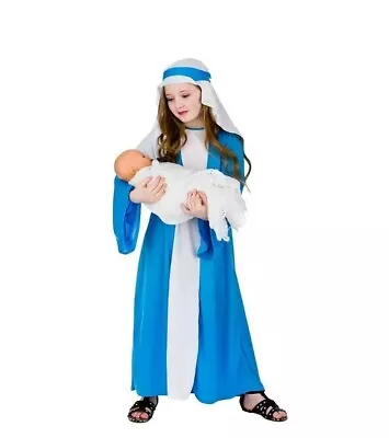 Girls Virgin Mary Fancy Dress Christmas Nativity Play Kids Childrens Costume New • £10