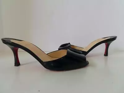 Christian Louboutin Black Patent Leather Joli-Noeud Slides/Mules/Shoes EUR 36 • $115
