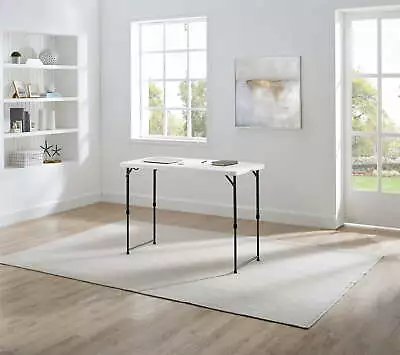 White 4-Foot Adjustable Height Folding Plastic Table Easy Fold Indoor Outdoor • $30.70