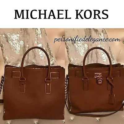 Michael Kors Hamilton Specchio Leather Luggage/Gold Trim Handbag $398 • $115