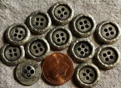 12 Matte Silver Tone Metal Sew-through 4-hole Buttons Almost 5/8  15mm 4777 • $5.99