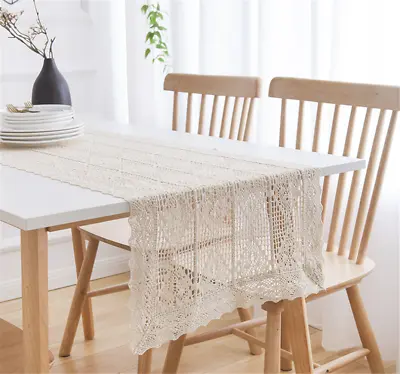 Lace Table Runner Flowers Vintage Country Style Crochet Dining Table Piano Cover • £14.99