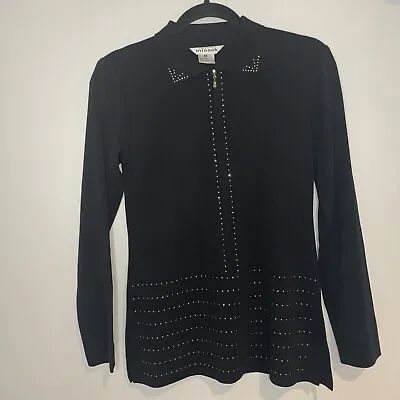 Exclusively Misook Black Embellished Zip Up Cardigan With Crystals Size XS EUC • $44.94