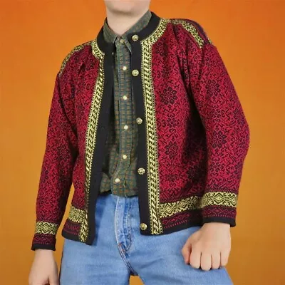 Vintage Knitted Wool Cardigan Funky Fairisle Nordic Snowflake Christmas 80s 90s • £20.40