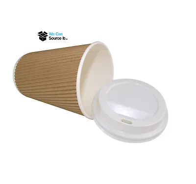 8oz 12oz 16oz Insulated Cup Kraft Ripple Disposable Paper Coffee Cup Lids UK New • £6.95