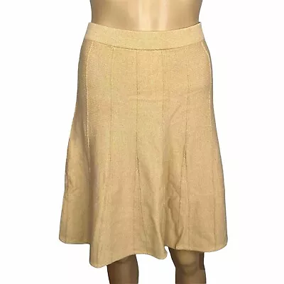 ST JOHN Collection By Marie Gray Knit Stretch Skirt 8 Gold Flared Pleated Vtg • $64