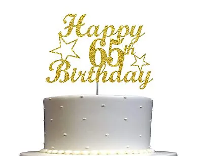 65th Birthday Cake Topper DOUBLE SIDE GOLD GLITTER 65th Party Decorations Favors • £12.01