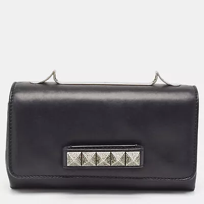 Valentino Black Leather Va Va Voom Crystals Clutch • $269.85