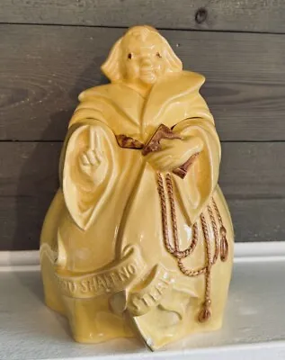 VTG RED WING Cookie Jar  Thou Shalt Not Steal  Friar Tuck Monk 1940s Yellow Read • $40