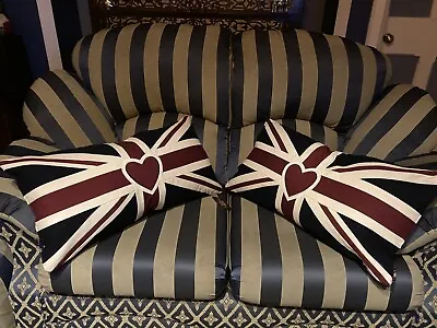 Set Of 2 Vintage Union Jack Heart Large Cushion By Woven Magic ( Vintage White ) • £60