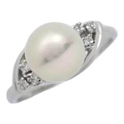 MIKIMOTO Akoya Pearl Diamond Ring Pt950 Platinum 58 US Size 9 • £564.06
