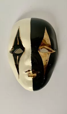 Vtg Ceramic Mask Wall Art Harlequin Mardis Gras 7” New Orleans Black White Gold • $24.99