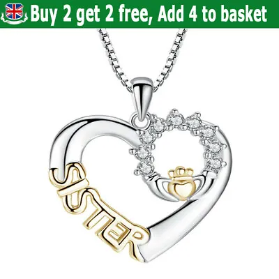 £4.79 • Buy Silver Chain Gold Sister Heart-shaped Pendant Necklace Women Jewellery Gift CN
