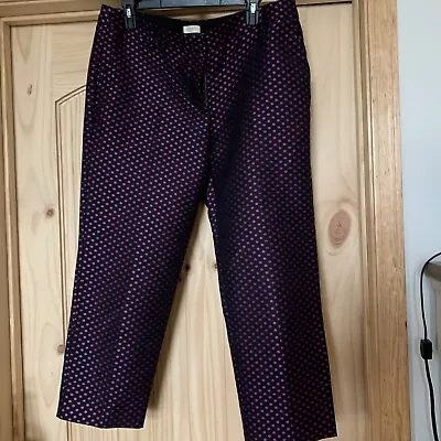 J CREW Skimmer Cafe Crew Pant Magenta Fuchsia  Pink Blue Dot On Black Sz 12 • $50