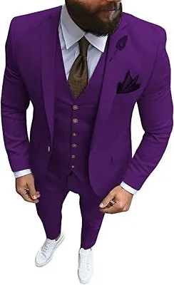 Mens 3 Piece Suits Prom Wedding Party Tuxedos Blazer Vest Pants 40r 42r 44r 46r • $59.39