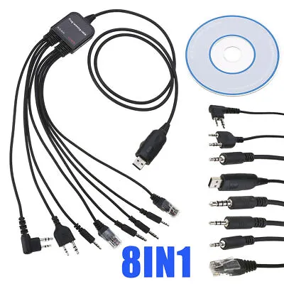 8in1 USB Programming Cable Cord With CD For Baofeng Motorola Kenwood HYT Radio • $11.98