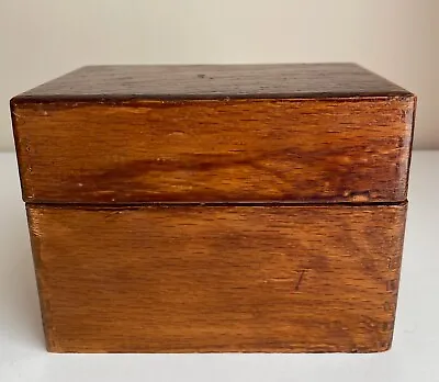 Vtg Oak Wood Dovetailed Hinged Wooden Recipe Box For 3  X 5  Cards Farmhouse • $17.99
