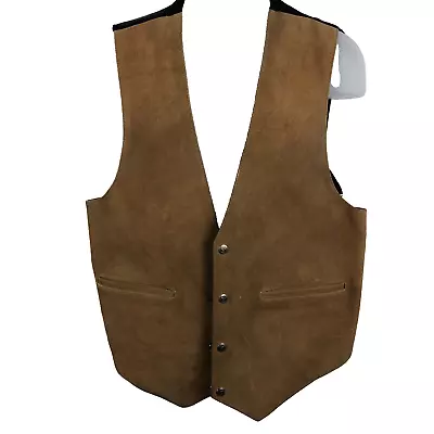 Tribes Genuine Authentic Leather Vest Mens XL Brown Snap Button Front Pockets • $50