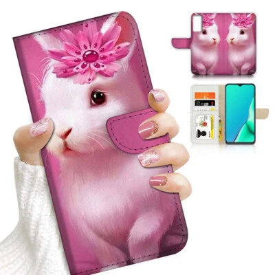 $13.99 • Buy ( For Oppo A57 / A57S ) Wallet Flip Case Cover AJ24032 Pink Bunny Rabbit