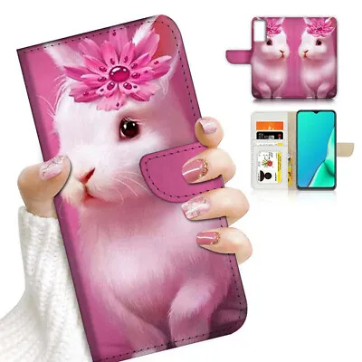 ( For Oppo A57 / A57S ) Wallet Flip Case Cover AJ24032 Pink Bunny Rabbit • $13.99