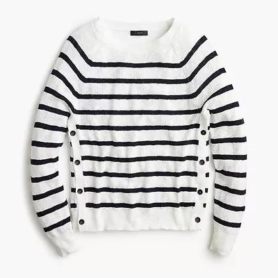 J Crew Lightweight Spring Top Sweater White & Blue Stripe Side Btn Raglan Slv XS • $29.49