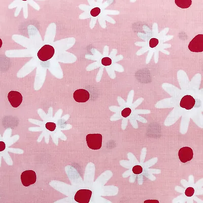 Polycotton Fabric - White Daisy Floral On Pink Craft Fabric Material Metre • £3.99