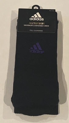 $14.95 • Buy ADIDAS Alphaskin Maximum Cushioned Crew Men's Socks Sz Large 9.5-12 Blk Purple
