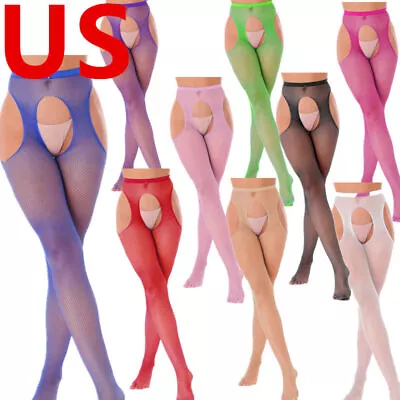 US Women Pantyhose Stockings Mesh Suspender Hollow Out Thigh-High Fishnet Tights • $6.15