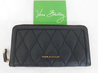 VERA BRADLEY Leather RFID Quilted Georgia Wallet Accordion - Classic Black NICE! • $59.95