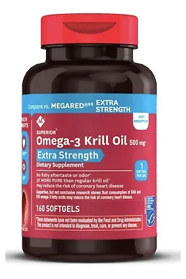 Extra Strength Omega-3 100% Pure 500mg Krill Oil 160 Softgels Compare To MegaRed • $28.89