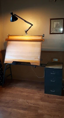 £749 • Buy Vintage Architects Drawing Board Table -  Admel With Filing Cabinet - LUXO Lamp