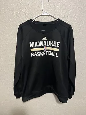 Milwaukee Basketball Bucks Mens L Black Adidas Warmup Pregame Sweatshirt NBA • $44.99