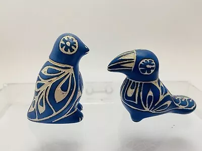 2 Vintage Signed Pablo Zabal Chile Pottery Blue And White Toucan & Folk Art Bird • $48